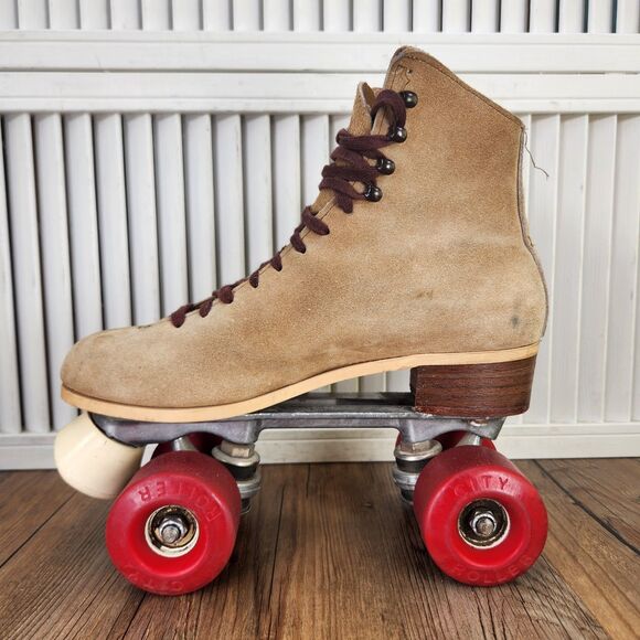 VTG Chicago Roller Skates Mens Sz 7 Brown Suede Boots Quad Wheels Retro 70s 80s main image 10